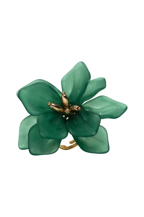Anillo Ophelia Verde Anillo grande de mujer con forma de flor verde mate y centro dorado modelo Ophelia.