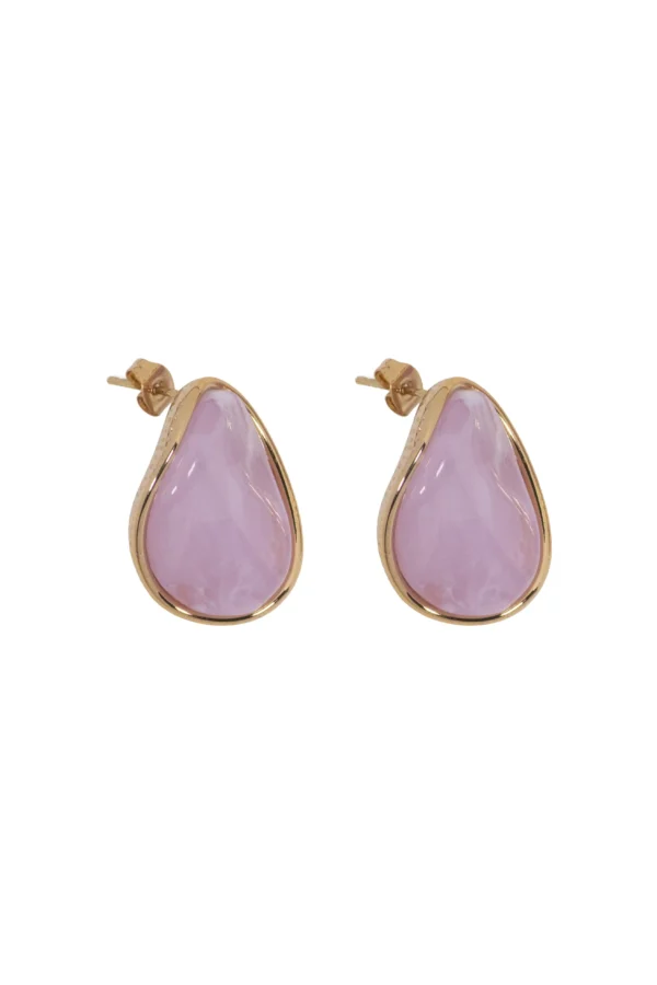 Aretes Grecia Morado Aretes de gota modelo Grecia en acero inoxidable dorado con piedra natural amatista morada.
