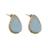 Aretes Grecia Azul Pendientes forma de lágrima Grecia con piedra natural Larimar azul y borde dorado.
