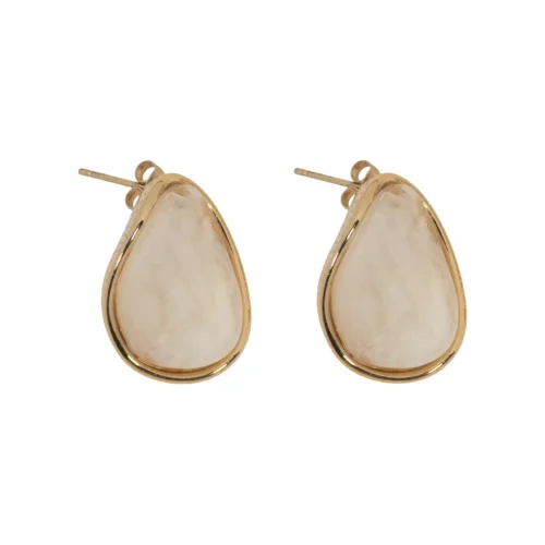 Aretes clásicos de gota Grecia en acero inoxidable y piedra ónix blanco.