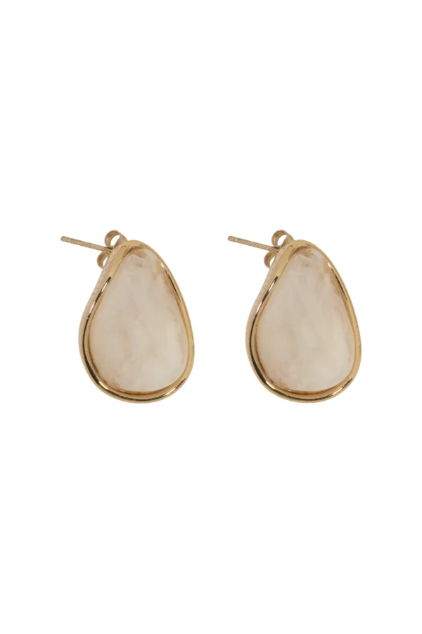 Aretes Grecia Blanco Aretes clásicos de gota Grecia en acero inoxidable y piedra ónix blanco.