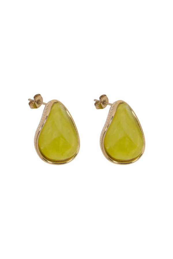 Aretes Grecia Verde Aretes elegantes de gota modelo Grecia con piedra natural prehnita verde suave.