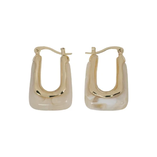 Arracadas Aurora Blanco Arracadas rectangulares doradas con piedra de cuarzo blanco natural.