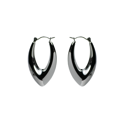 Aros gruesos ovalados color plateado modelo Venecia de 3.8cm en acero inoxidable.