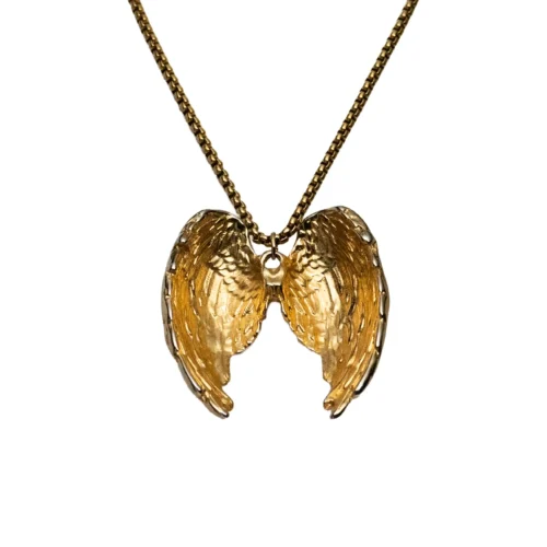 Collar Angels Alas Dorado Collar multicapa dorado modelo Angels con dijes de estrellas, lunas y alas de ángel grandes acero inoxidable.