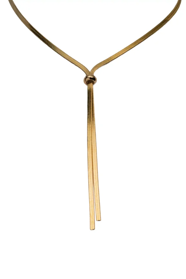 Collar Corbatin Veyra Dorado Collar tipo corbatín cadena plana dorada modelo Veyra acero inoxidable ajustable.