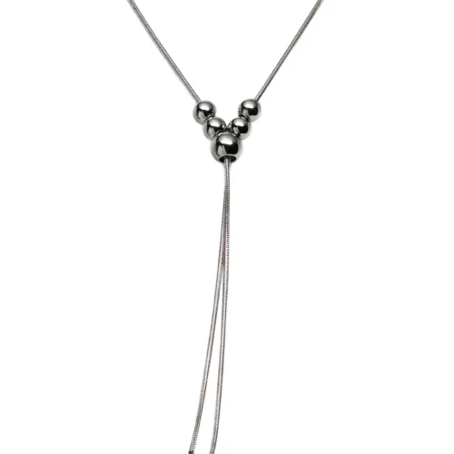 Collar lariat plateado de acero inoxidable con bolitas modelo Zyra.