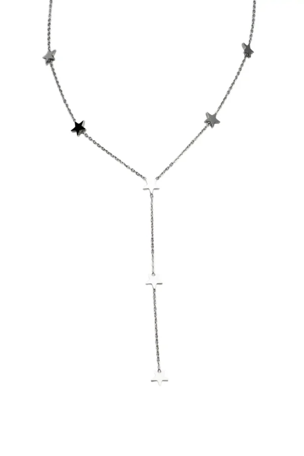 Collar Nova Estrellas Plateado Gargantilla fina de estrellas plateadas acero inoxidable modelo Nova.