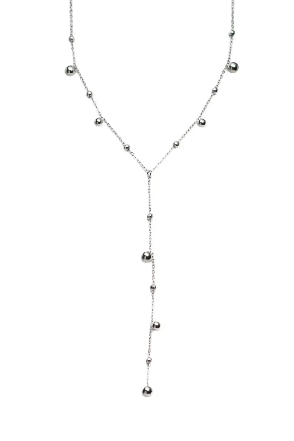 Collar Rain Plata Collar delicado en forma de Y modelo Rain plateado con esferas tipo gotas.