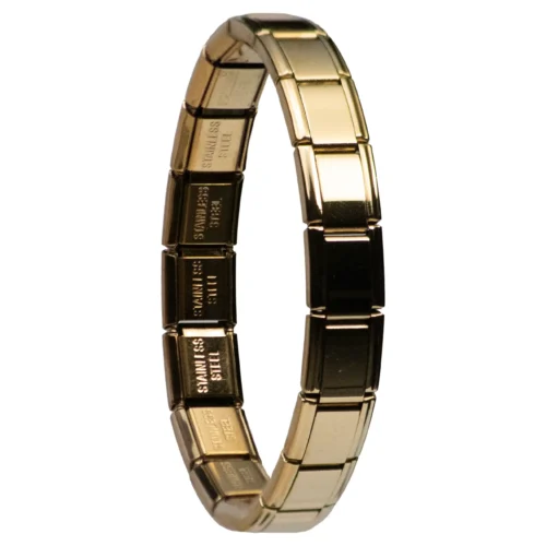 Pulsera elástica italiana de eslabones planos dorados acero inoxidable estilo Y2K.