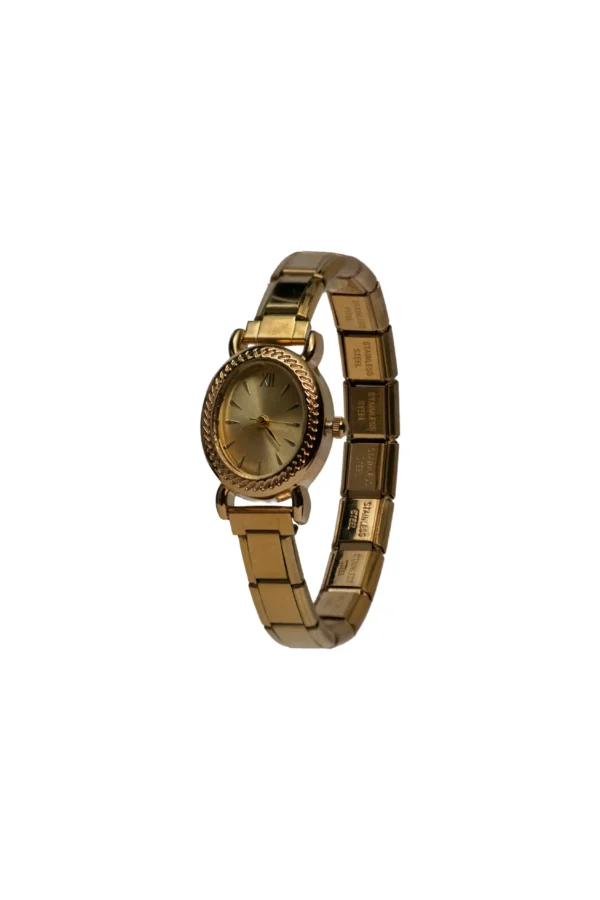 Reloj de mujer dorado modelo Alessa con correa tipo pulsera italiana y baño de oro laminado 18k.