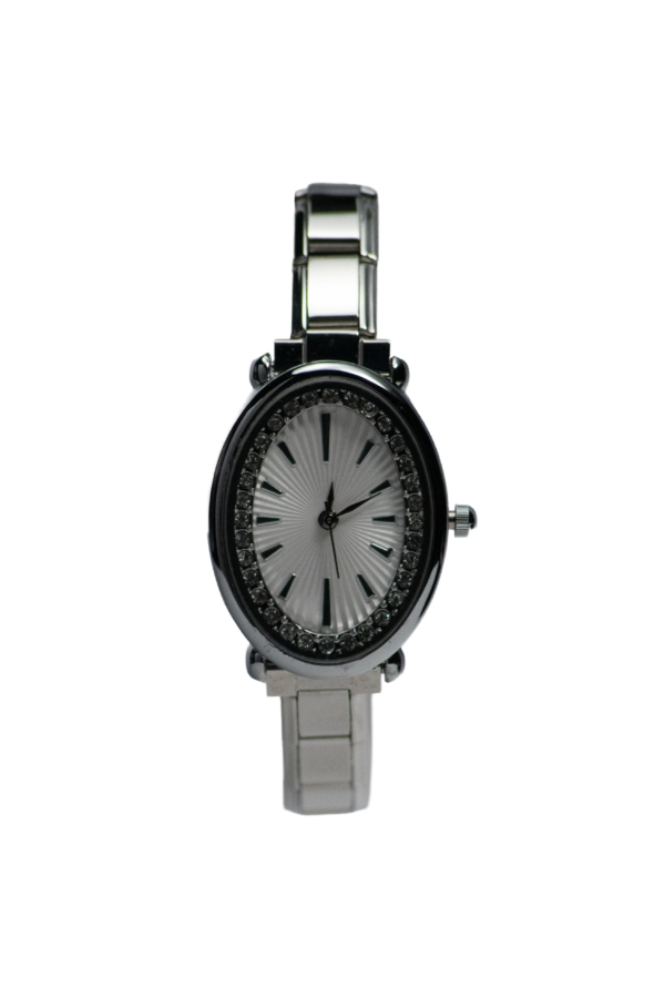 Reloj Mónaco Oro Laminado Reloj ovalado Mónaco con caja de oro laminado y correa de acero inoxidable texturizada.